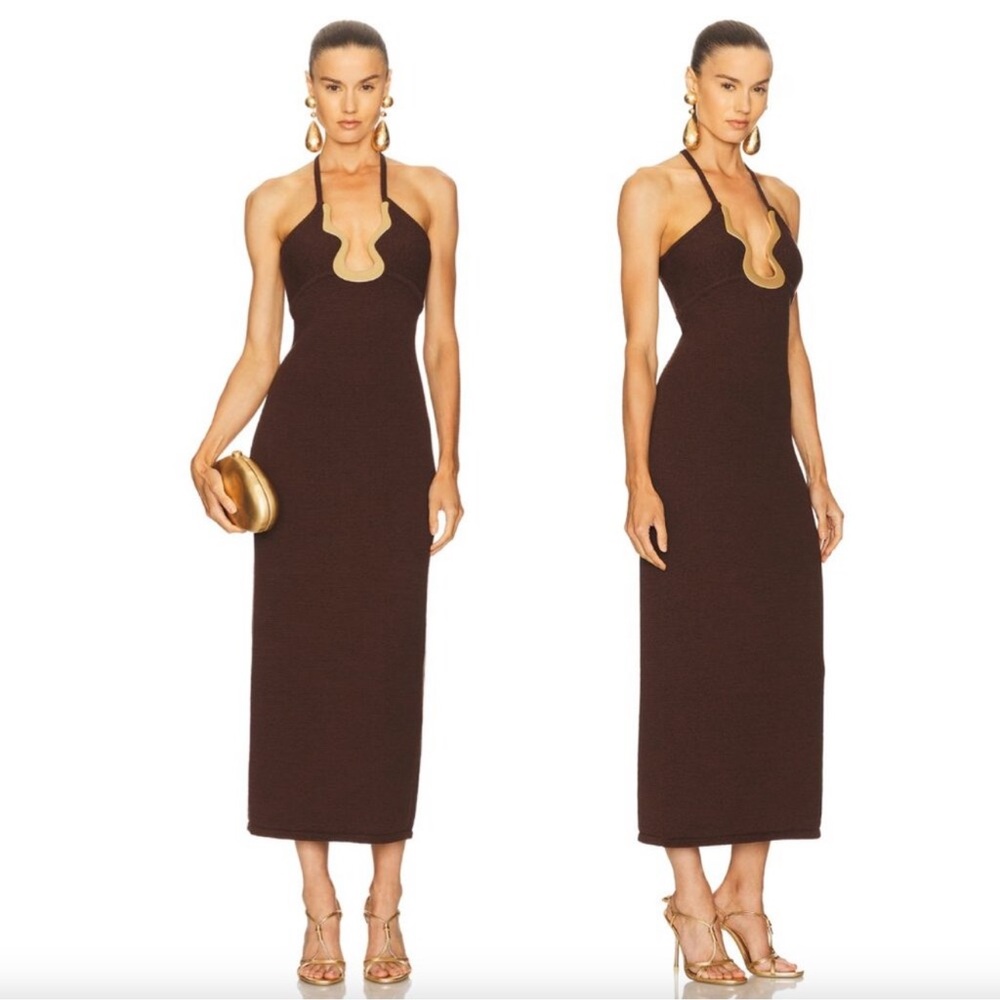 Cult Gaia Valma Halter Midi Dress with gold hardware Trim - Picture 9 of 11